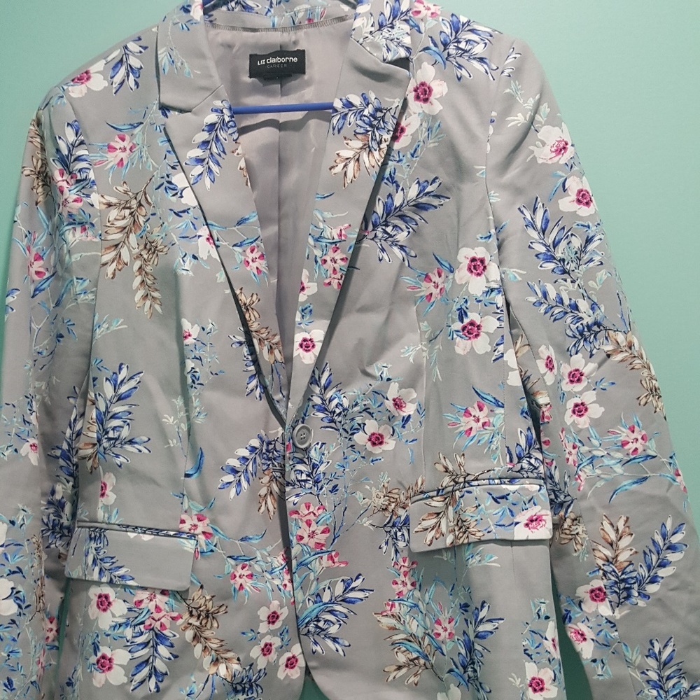 Liz Clairborne Career Blazer - Gray/Floral Print